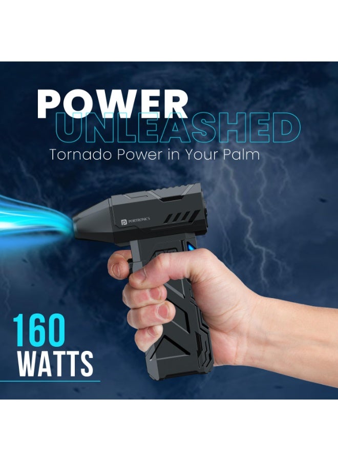بورترونيكس Portronics Tornado, Mini Handheld High Speed Air Duster, Rechargeable Type-C, for Cleaning Computers, Cars, Backyard and Home Appliances, Cordless & Compact, Adjustable Speed, Up to 130000 RPM (Black) - Image 4